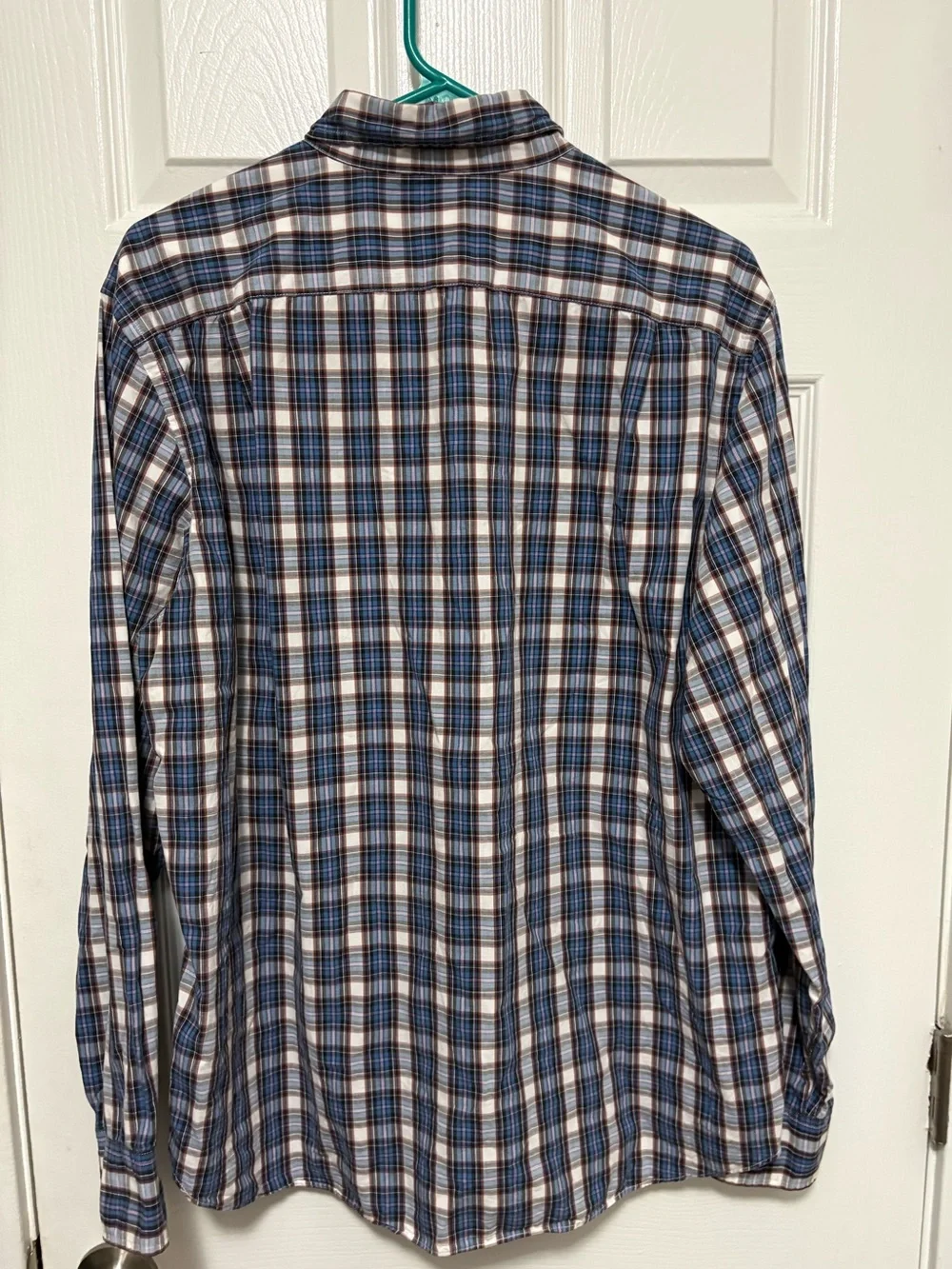 *J. Crew Tailored Washed Shirting Blue Brown Plaid Large Button Down Shirt #IR